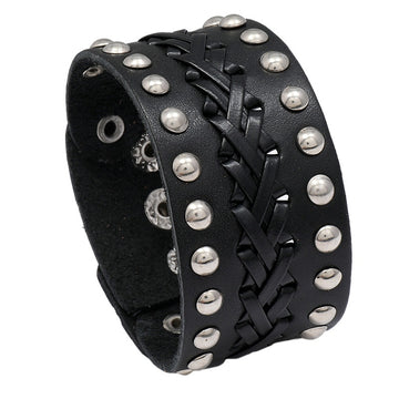 European American Vintage Braided Cowhide Leather Bracelet Punk Style Men's Cuff Bangle Jewelry