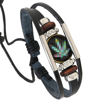 New Cross Border Beaded Braided Cowhide Leather Bracelet Multilayer Time Gemstone Maple Leaf Bangle