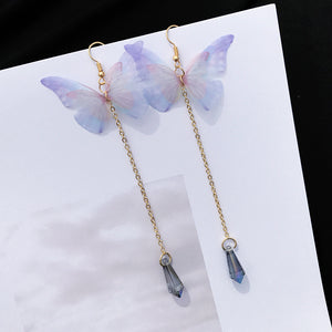 Mismatched Butterfly Dangle Earrings, Teardrop or Hoop Styles