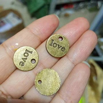 Love Lettered Round Metal Tag Charm in Three Finishes