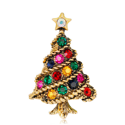 Front product view of the christmas tree brooch pin in gold and red