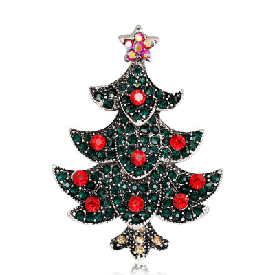 Front product view of the christmas tree brooch pin in silver and black