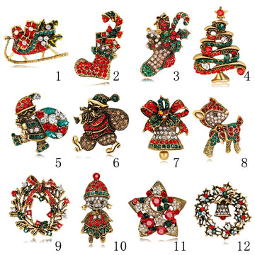 Red Gold Tone Santa Claus Twelve Designs Metal Brooch Pin 12 Pictured Designs