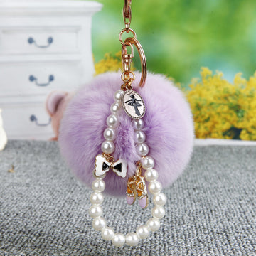 Ballet Shoe Pearl Loop Plush Pom Pom Keychain in Pale Lavender