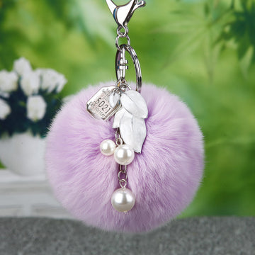 Mixed Faux Fur Pom Pom Keychains With Floral and Metal Charms