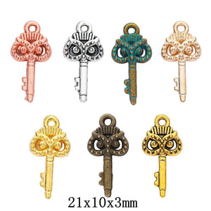 Zinc Alloy Owl Key Charm Pendant for DIY Necklace Bracelet Jewelry Making