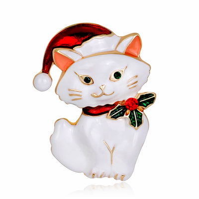 Front product view of the cat brooch pin in red and gold