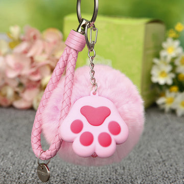 Cat Paw Pom Pom and Bell Wrist Strap Keychains in Thirteen Options