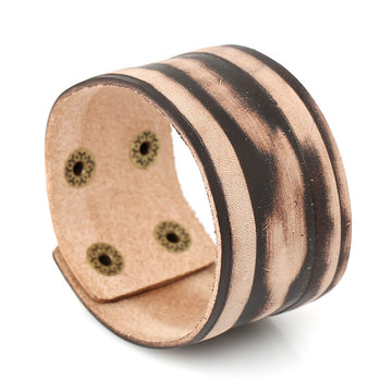 Punk Wide Genuine Cowhide Leather Bracelet For Men, Vintage Branded Cuff Bangle Jewelry