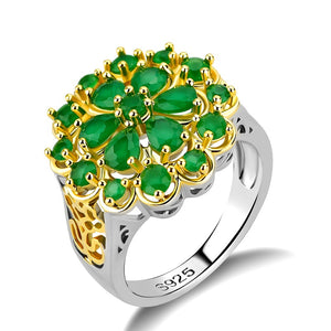 Emerald Color Two Tone Plated Flower Ring For Women Creative Floral Fashion Jewelry