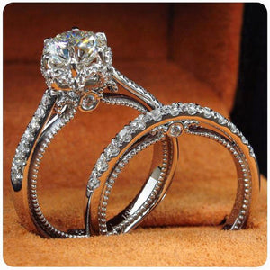 Women's Copper Platinum Plated Cubic Zirconia Ring Set Couple Matching Jewelry