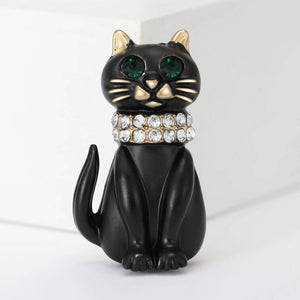Alloy Enamel Rhinestone Cat Brooch Pin For Fashion Clothing