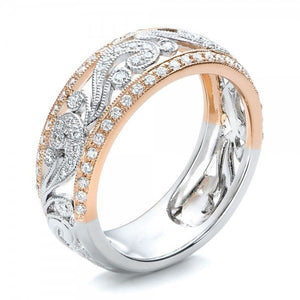 Luxury Hollow Floral Two Tone Copper Rose Gold Plated Fashion Ring For Women