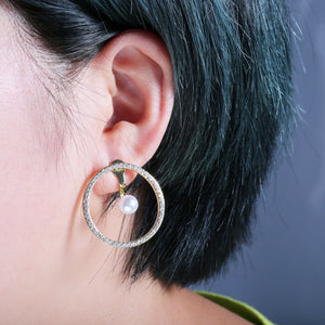 Geometric Circle Zircon Pearl Drop Stud Earrings Creative Korean Style Fashion Ear Jewelry