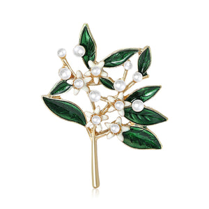 Plated Alloy Green Plant Brooch Pin For Elegant Suit Decoration