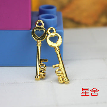 Vintage Heart Love Key Charm Metal Jewelry Component, Single Finish