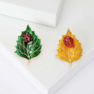 Alloy Enamel Leaf Insect Brooch For Suit And Garment Decoration