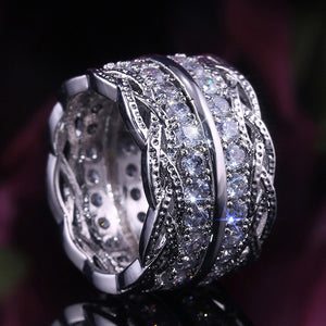 European Vintage Palace Lace Wide Ring With Micro Paved Zircon Stones For Women