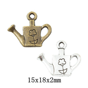 DIY Vintage Zinc Alloy Watering Can Pendant With Small Flower Jewelry Accessories