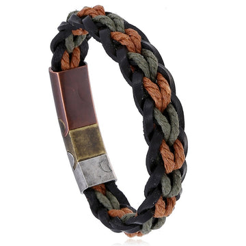 New Punk Stainless Steel Magnetic Clasp Bracelet Handmade Braided Vintage Leather Bangle