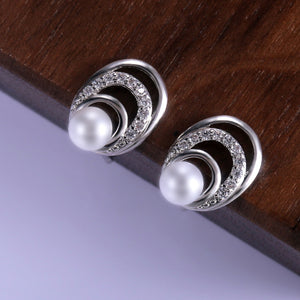 Korean Fashion Elegant Pearl Stud Earrings For Women With Zircon Inlay Jewelry Accessories