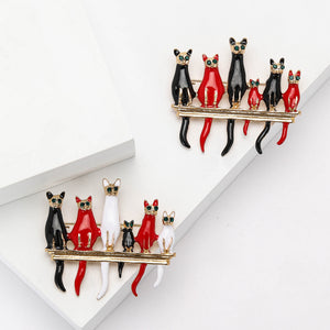 Alloy Enamel Group Cats Brooch Pin For Suits And Cardigans