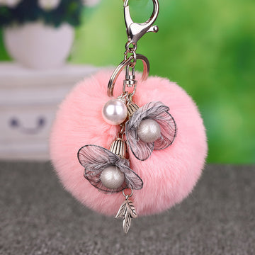 Floral, Leaf and Angel Plush Pom Pom Keychains in Forty Colorways