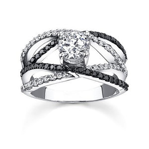 Creative Line Women's Copper Silver Plated Ring With Micro Pave Zircon, Delicate Fashion Jewelry