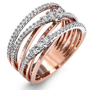 Multi Layer Wrap Women's Ring With Micro Pave Zircon And Rose Gold Plating, Fashion Jewelry
