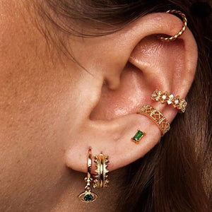 European Trend 6 Piece Women's Stud Earrings And Ear Clips Set, Copper Zircon Cartilage Earrings