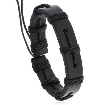 Punk Vintage Braided Cowhide Leather Bracelet For Women Adjustable Minimalist Niche Bangle