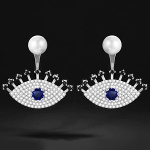 Women's Angel Eye Stud Earrings With Zircon And Faux Pearl, European Luxury Fashion Jewelry