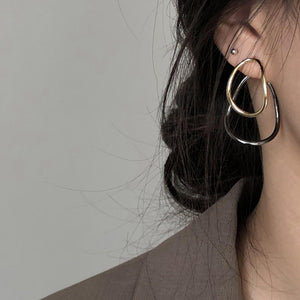 Vintage Contrast Color Oval Alloy Stud Earrings For Women, Elegant Minimalist Fashion Ear Jewelry