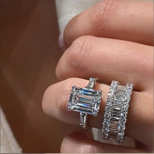 Luxury Zircon Couple Ring Set For Women Engagement Wedding Jewelry Accessories