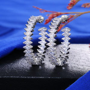 Fashion White Gold Plated Zircon Large Hoop Earrings, Simple European Round Jewelry For Women