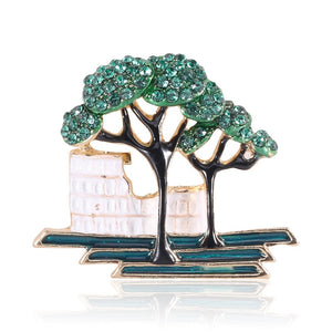 Enamel Alloy Green Tree Brooch Pin For Apparel Accessories