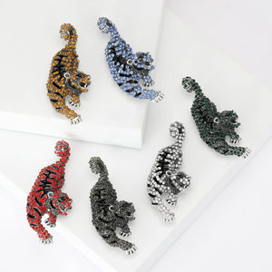 Alloy Rhinestone Tiger Brooch Vintage Animal Lapel Pin For Clothing