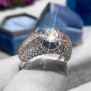 Fashion Full Pave Cubic Zirconia Engagement Ring For Women Bridal Wedding Jewelry