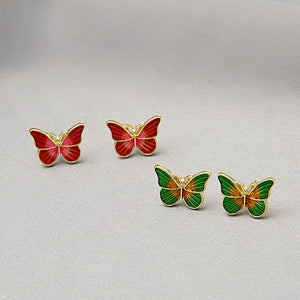 French Oil Painting Style Colorful Enamel Mini Butterfly Studs Elegant Silver Needle Fashion Earrings
