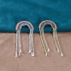 Rhinestone Rainbow Tassel Chain Brooch Pin For Suit Lapels