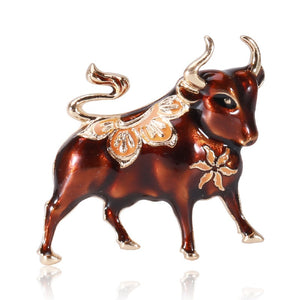 Alloy Zodiac Ox Lapel Pin With Lucky Symbol For Clothing Brooch