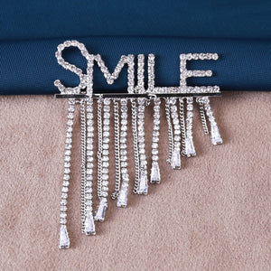 Alloy Zircon Letter Brooch With Rhinestone Tassel For Blazers