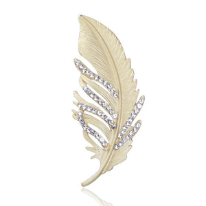Alloy Rhinestone Feather Brooch Pin For Collar And Lapel