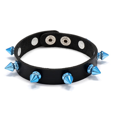Punk Leather Bracelet With Spike Studs For Men, Rock Style Fashion Bangle Accessory
