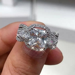 9mm Princess Cut Zircon Engagement Ring For Women, European Inlaid Bridal Jewelry