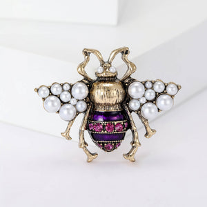 Alloy Rhinestone Pearl Bee Brooch Pin For Vintage Lapel Decor