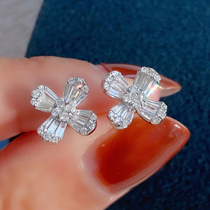 Korean Style Sweet Flower Rhinestone Stud Earrings For Women Trendy Student Ear Jewelry