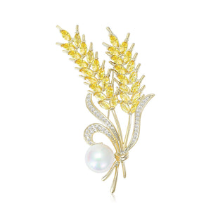 Alloy Pearl Wheat Brooch Pin For Women's Blazer And Shawl
