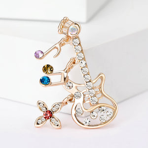 Alloy Rhinestone Hollow Guitar Brooch For Suits And Lapels