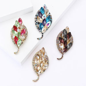 Alloy Glass Leaf Brooch For Women's Suits Coats And Apparel